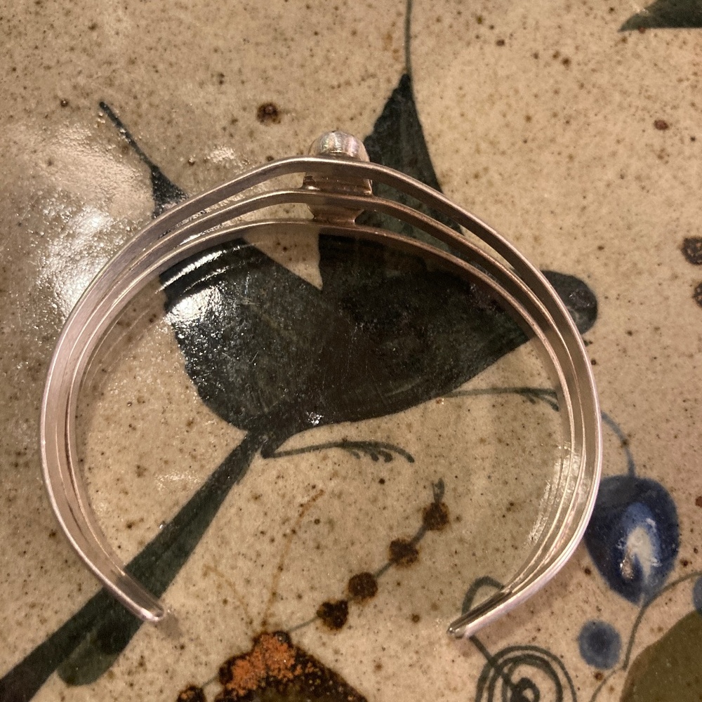 Pair Malachite shell Crystal stone Alpaca Silver bracelet Cuff - Picture 4 of 13